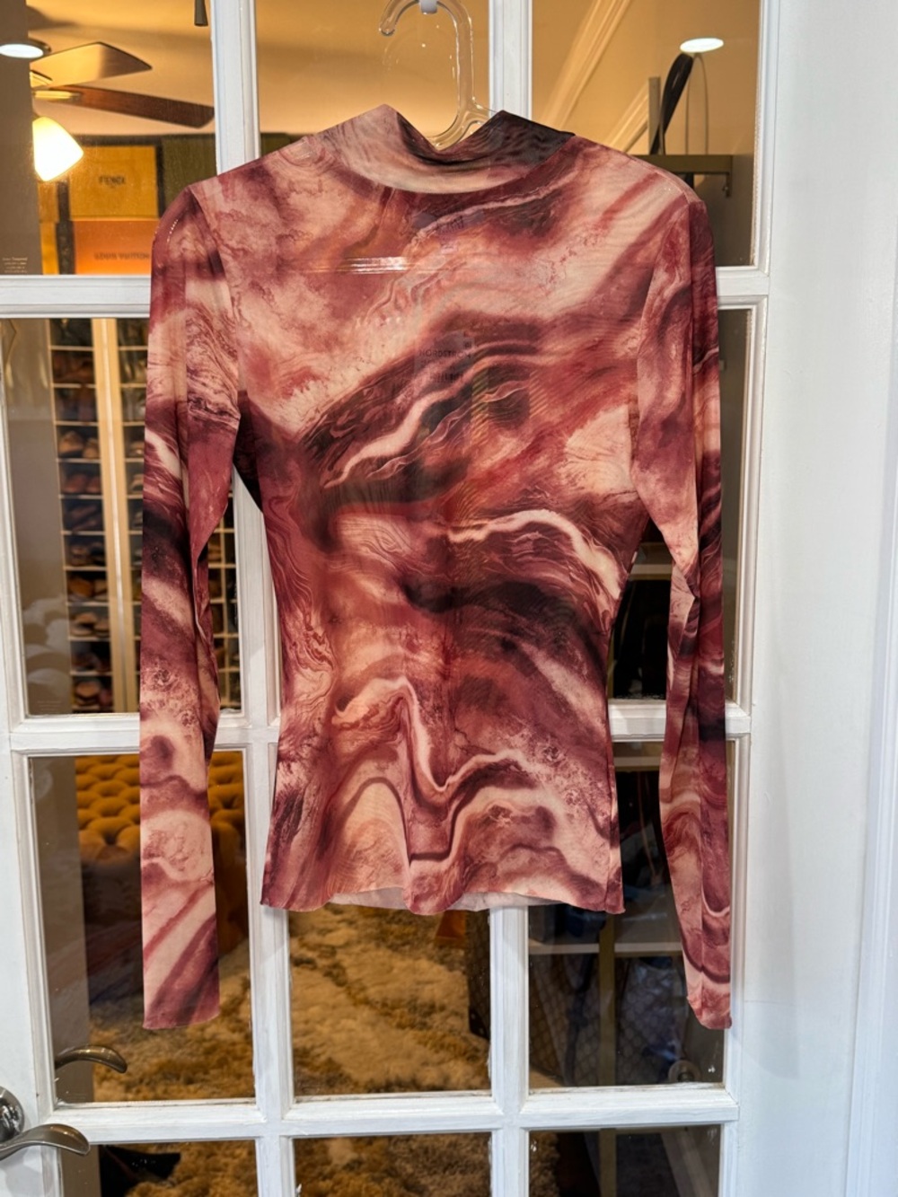 🍂🍦 Nordstrom Sunset Swirl Sheer Top in Rust and Cream 🍦🍂 - Picture 2 of 4